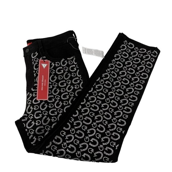 Guess Girly G Stone Slim Fit High Rise Straight Black Jeans Size 6/28 NWT - Picture 1 of 16